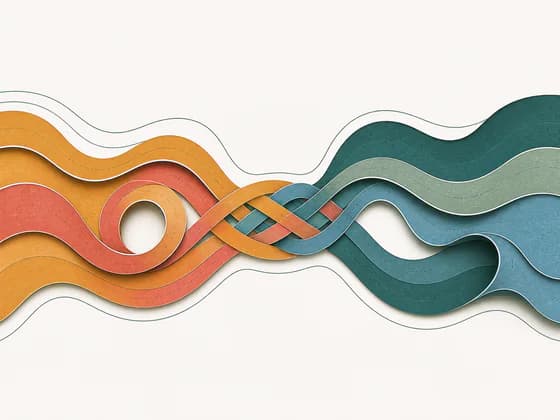 Warm and cool paper ribbons weaving together to show overlapping and distinct ADHD and autistic trait patterns